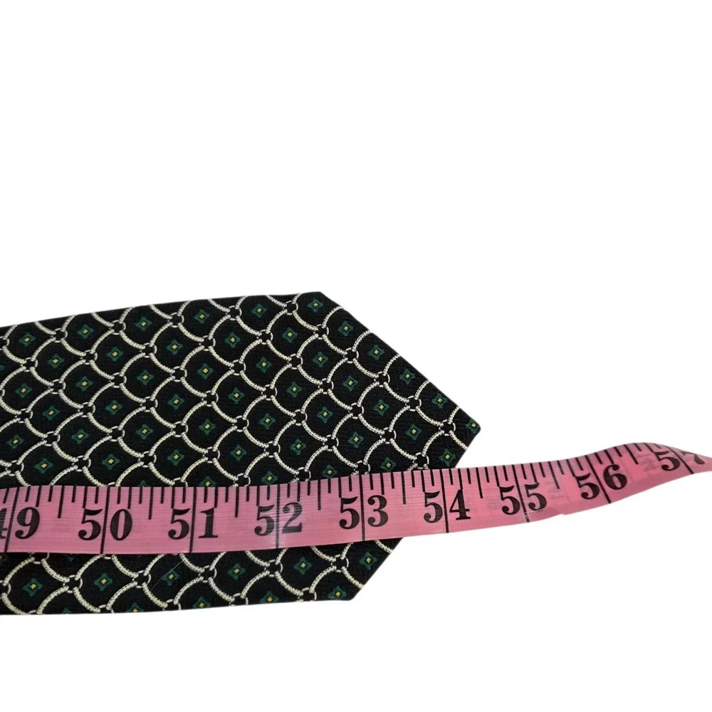 Marco Polo Silk Blend Tie Geometric Pattern Black Cream Green‎ Men's Accessory